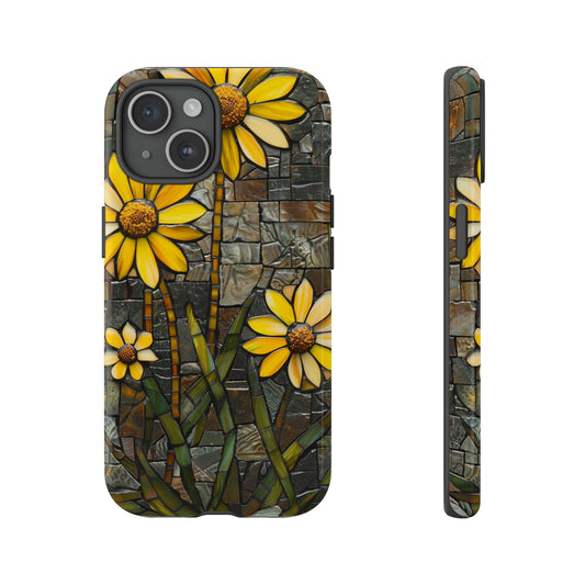 Yellow and Gold Daisy Mosaic Stained Glass Phone Case for iPhone 15, 14, Pro Max, 13, 12 & Samsung Galaxy S23, S22, S21, Google Pixel