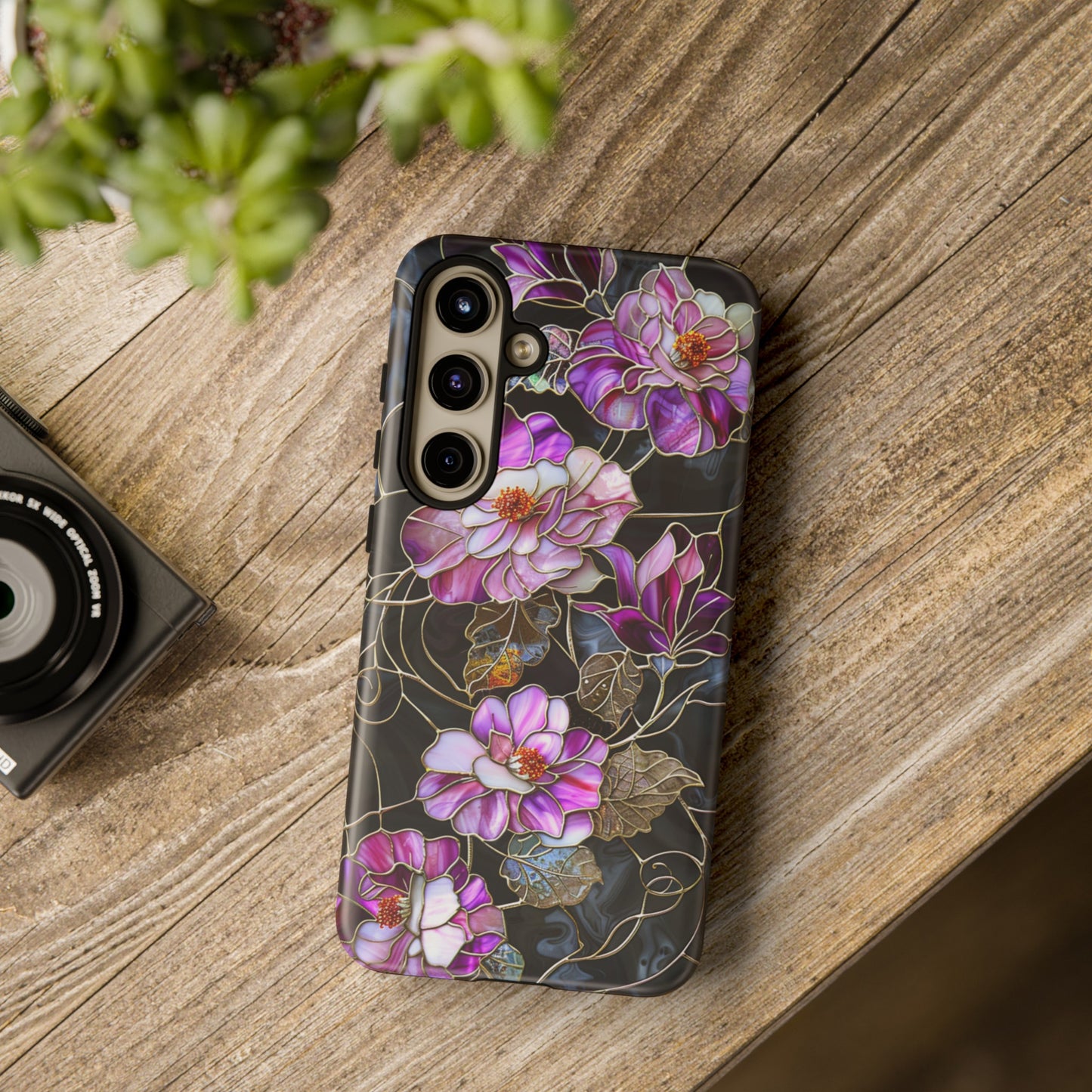 Magenta Color Floral Stained Glass Phone Case