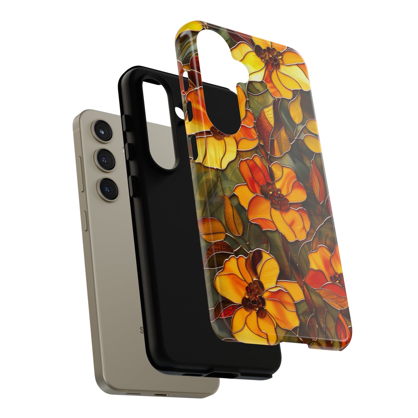 Orange Floral Phone Case Stained Glass Style