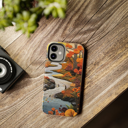 Enchanting Fall Landscape Phone Case | Vintage Boho Embroidery Style