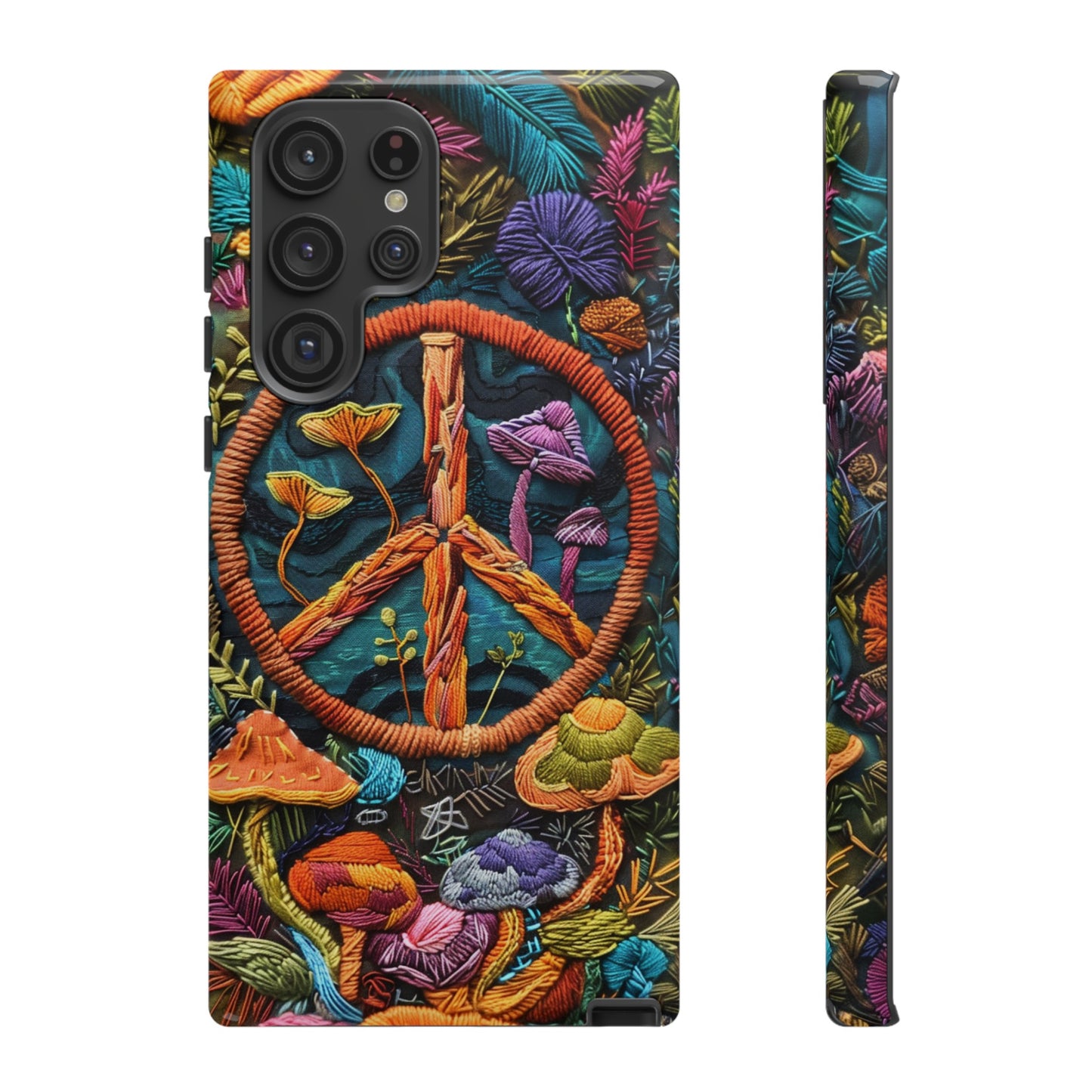 Embroidery Style Magic Mushrooms and Peace Sign Phone Case