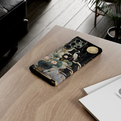 Heron and Moon Floral Zen Art Phone Case