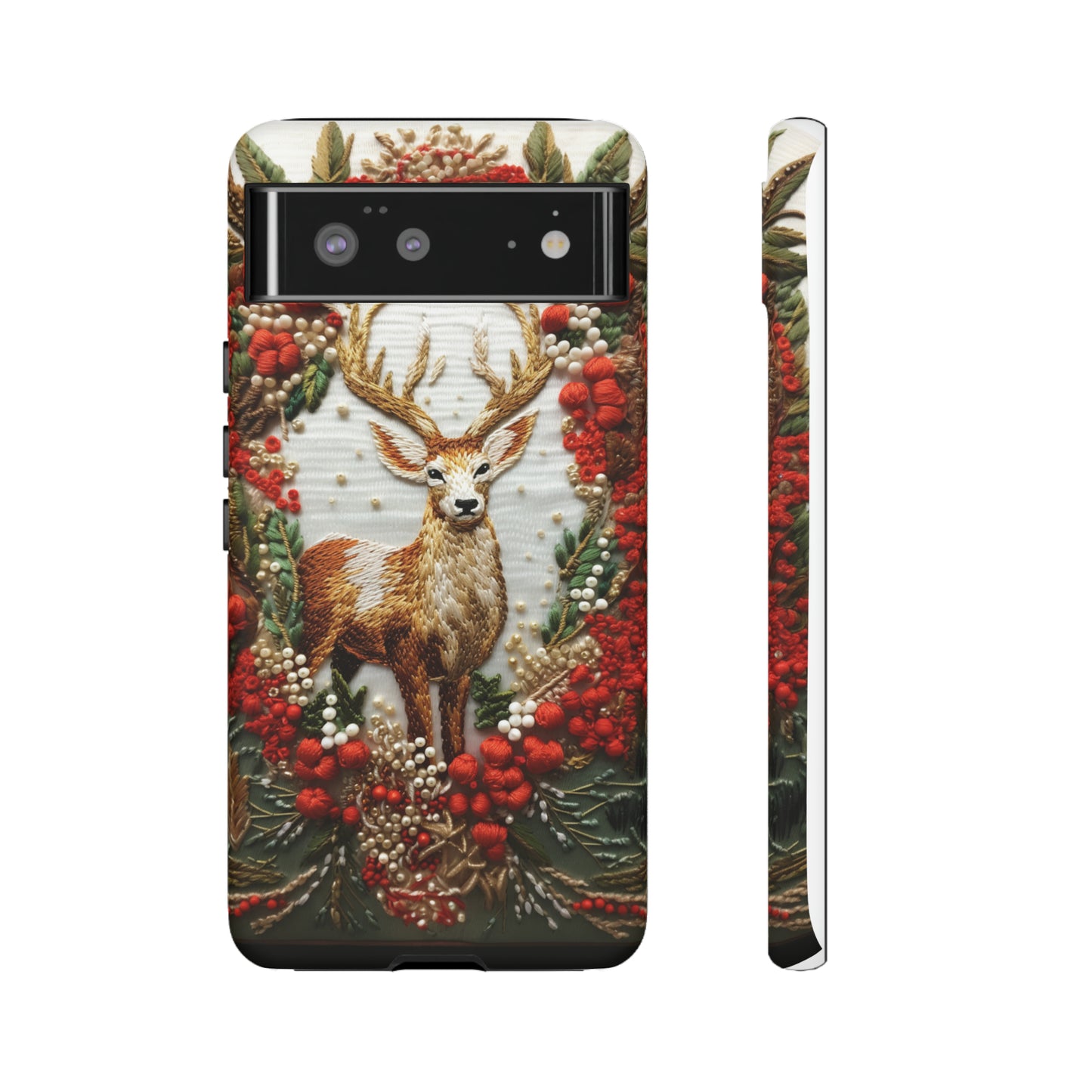 Embroidery Christmas Deer Floral Phone Case