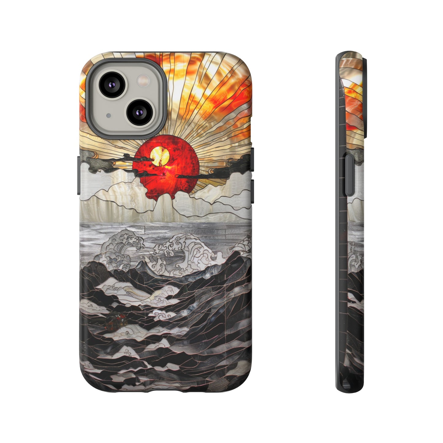 Japanese Rising Sun Phone Case Stained Glass Ocean Wave Phone Cover iPhone 15 Case