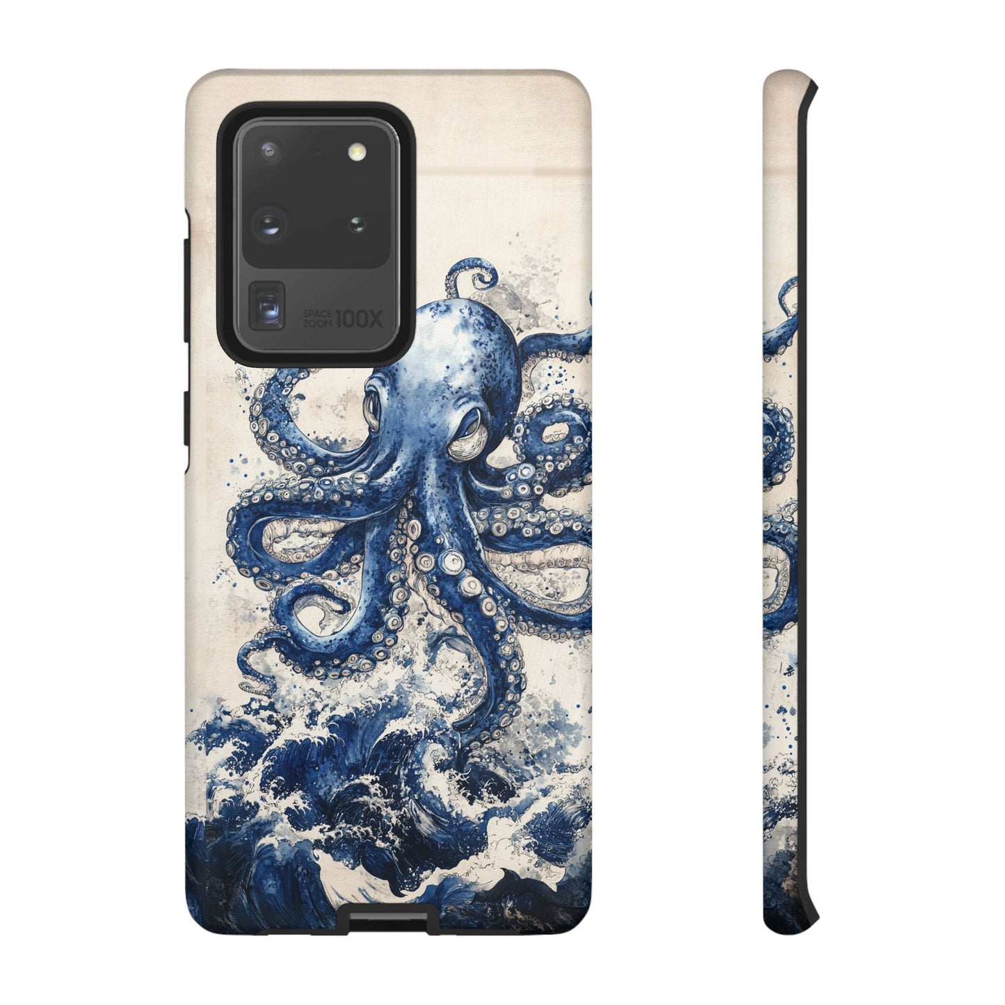 Vintage Japanese Art Style Blue Octopus and Waves Phone Cover