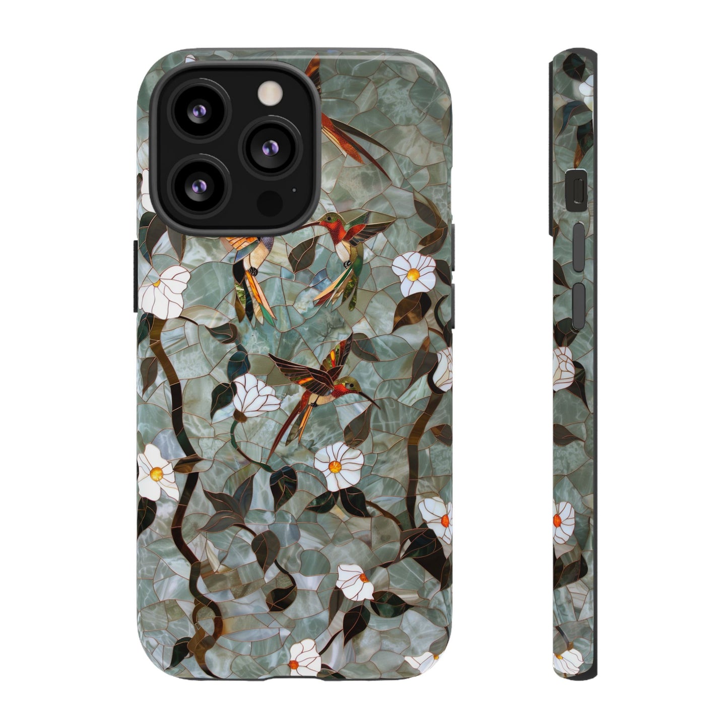 Stained Glass Hummingbirds and Flowers iPhone Case