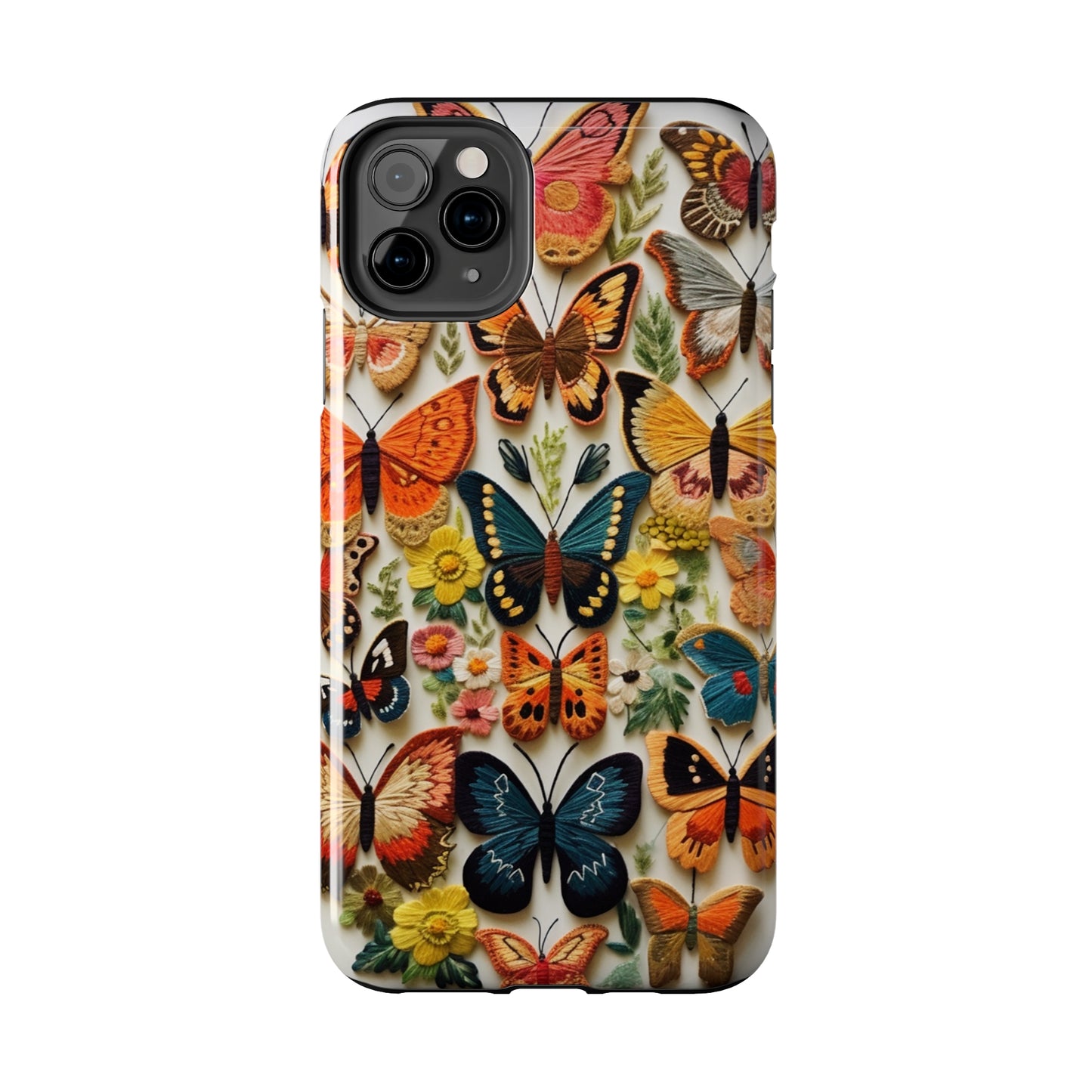 Embroidery Butterflies iPhone Case | Whimsical Elegance and Nature's Beauty in Handcrafted Detail