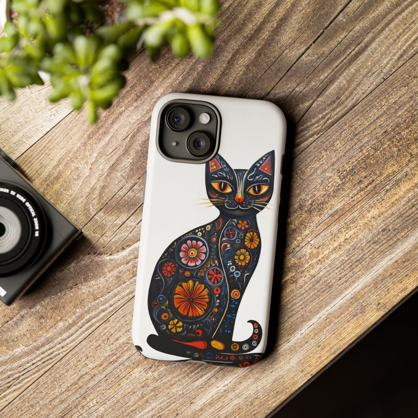 Black Cat Folk Art Halloween Phone Case