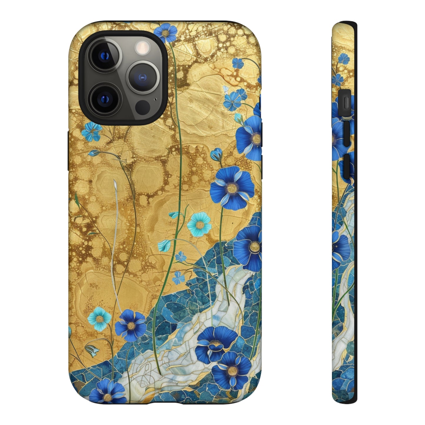 Forget Me Nots Gold Color Splash Floral Design Phone Case