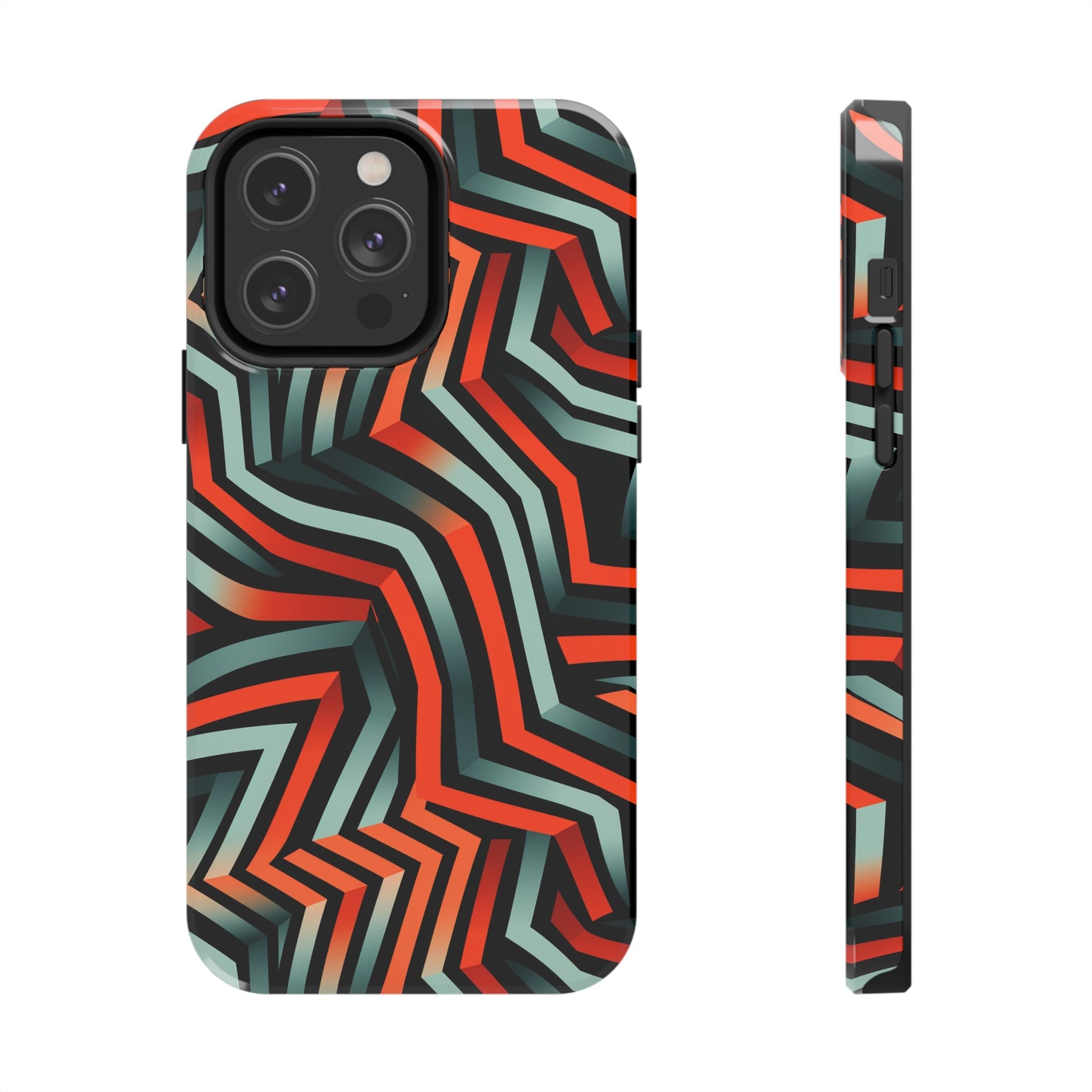 Abstract Wave Pattern Black, Blue, and Orange Psychedelic Tough iPhone Case | Embrace Vibrant Style and Reliable Protection