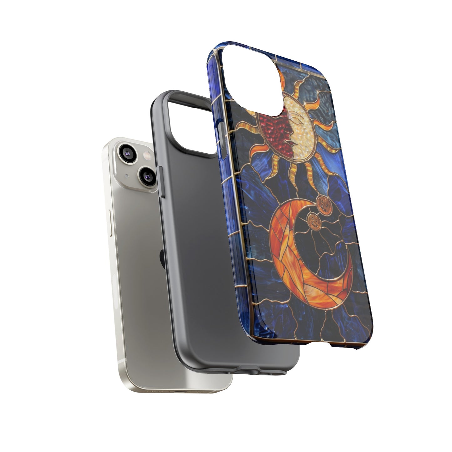 Celestial Stained Glass Moon and Stars iPhone 15 Case