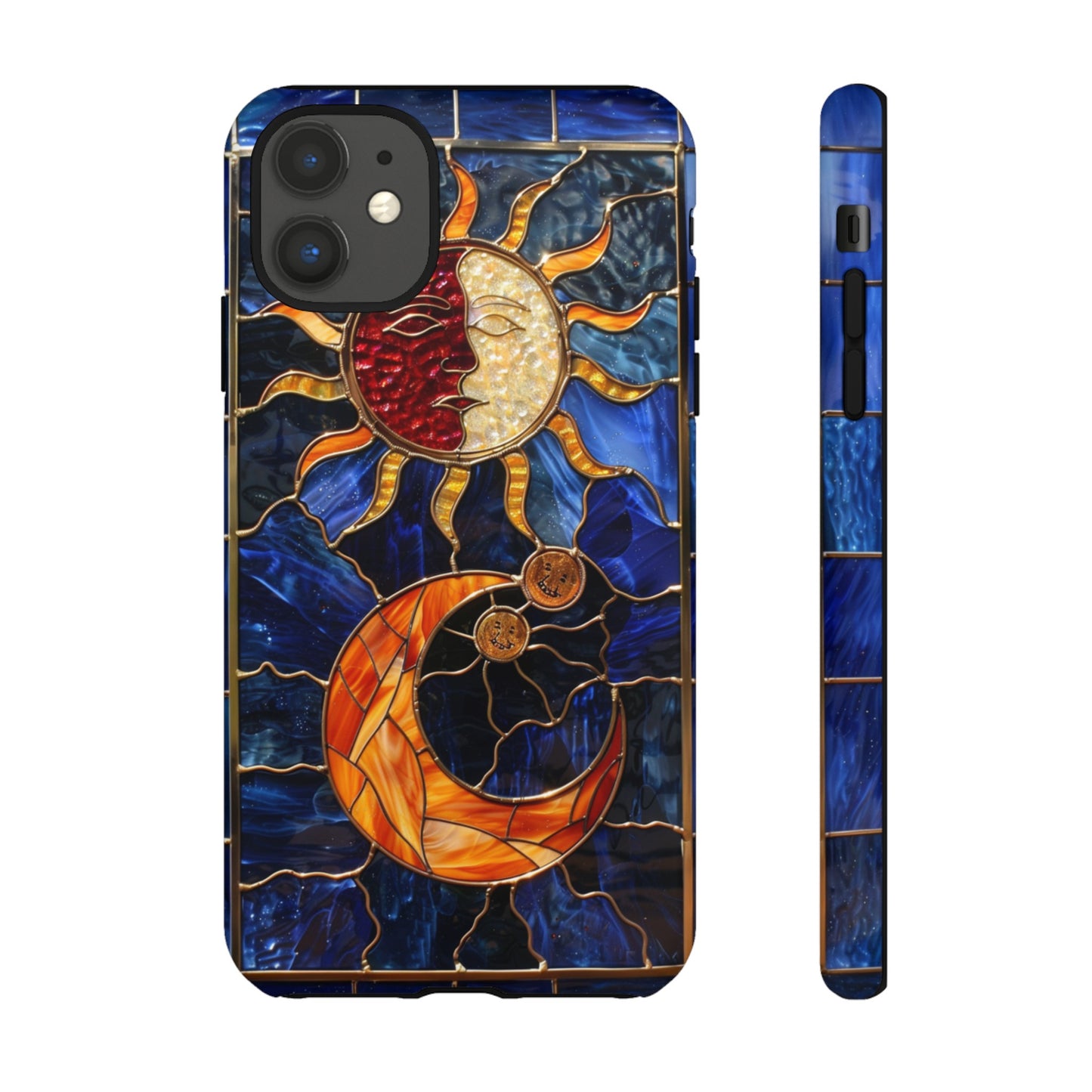 Celestial Stained Glass Moon and Stars iPhone 15 Case