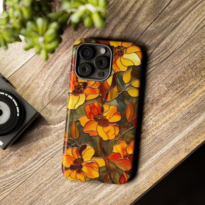 Orange Floral Phone Case Stained Glass Style