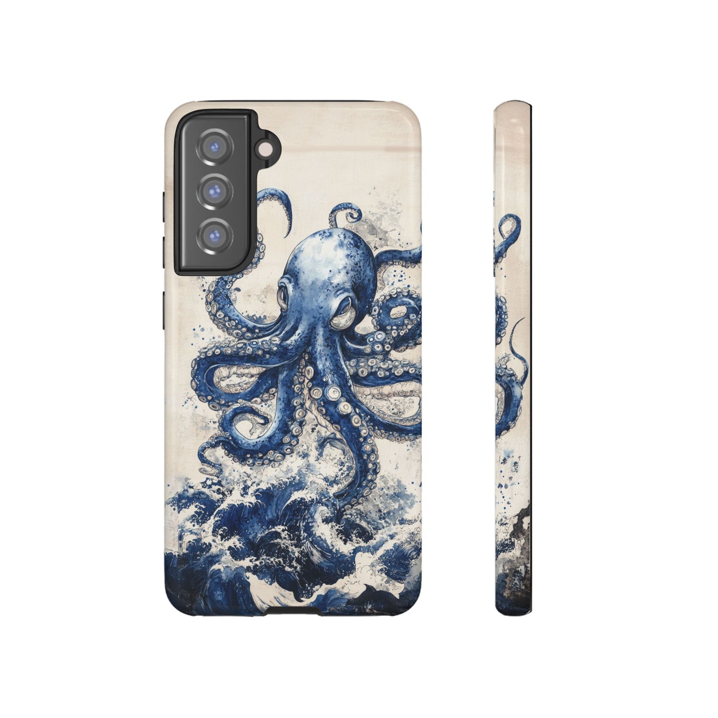 Vintage Japanese Art Style Blue Octopus and Waves Phone Cover