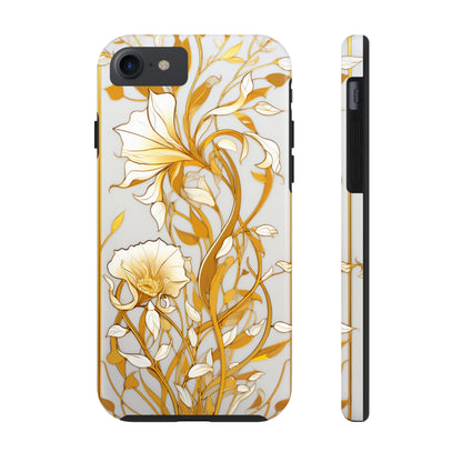 Gold floral Elegance: Art Deco Stained Glass iPhone Case | Vintage Glamour & Modern Protection for iPhone Models 11 through 14 Pro Max