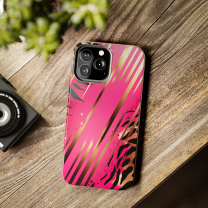 Elegant Wilderness: Pink & Gold Tiger Stripes | Mesmerizing Lush iPhone Case