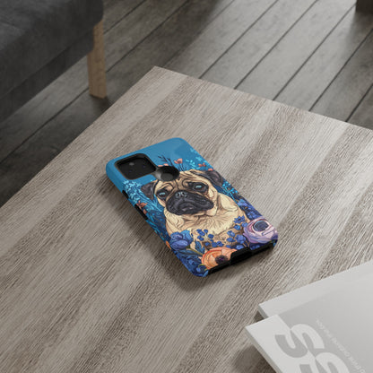 Cute Pug Dog Blue Floral Design Phone Case