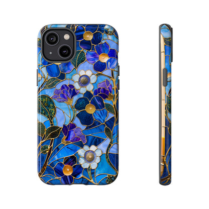 Blue Floral Stained Glass Gold Inlay Wild Flowers Phone Case