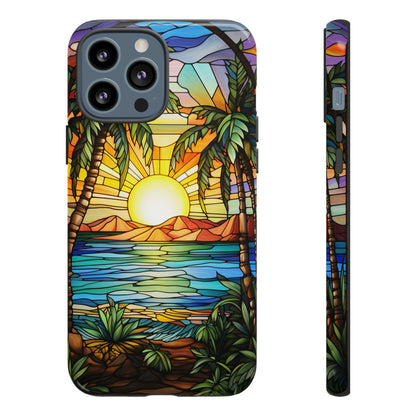 Tropical Stained Glass Sunset Beach