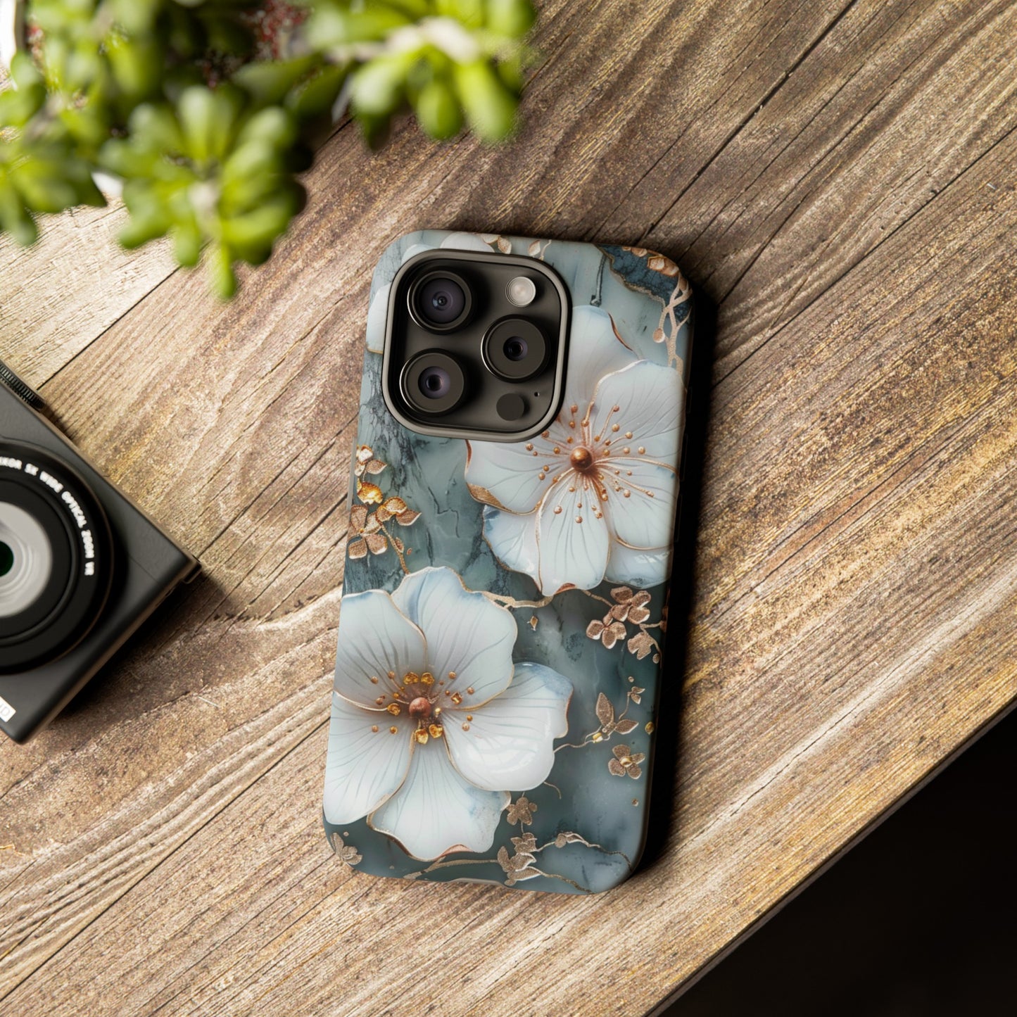 White Flower on Marble Stone  Phone Case