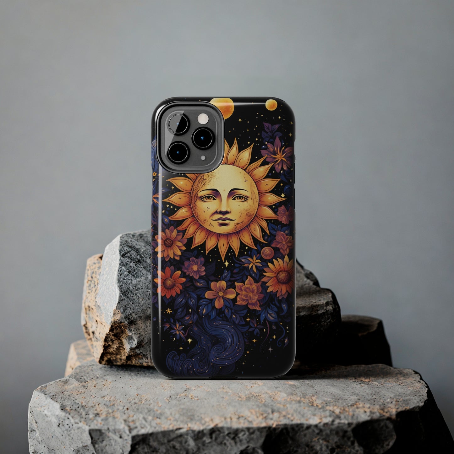 Cosmic Blooms: Floral Sun, Moon & Stars iPhone Case - Where Celestial Meets Botanical