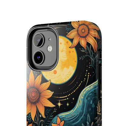 Boho Meets Cottagecore: Floral Sun, Moon & Stars iPhone Case – A Celestial Delight