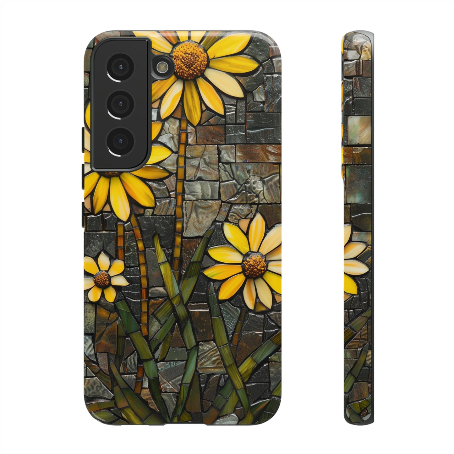 Yellow and Gold Daisy Mosaic Stained Glass Phone Case for iPhone 15, 14, Pro Max, 13, 12 & Samsung Galaxy S23, S22, S21, Google Pixel