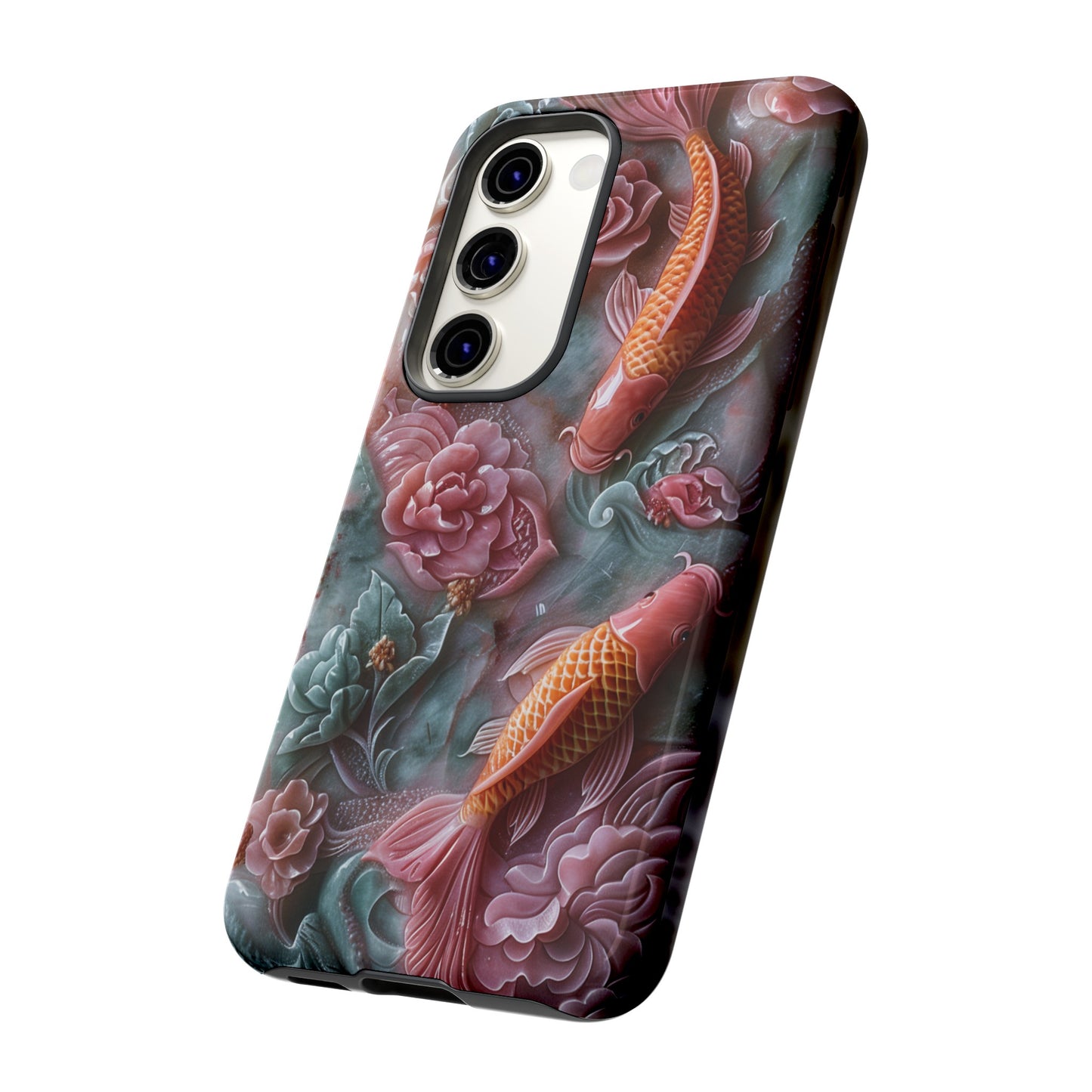 Pink Marble Fish Asian Jade Carving Koi Art Phone Case