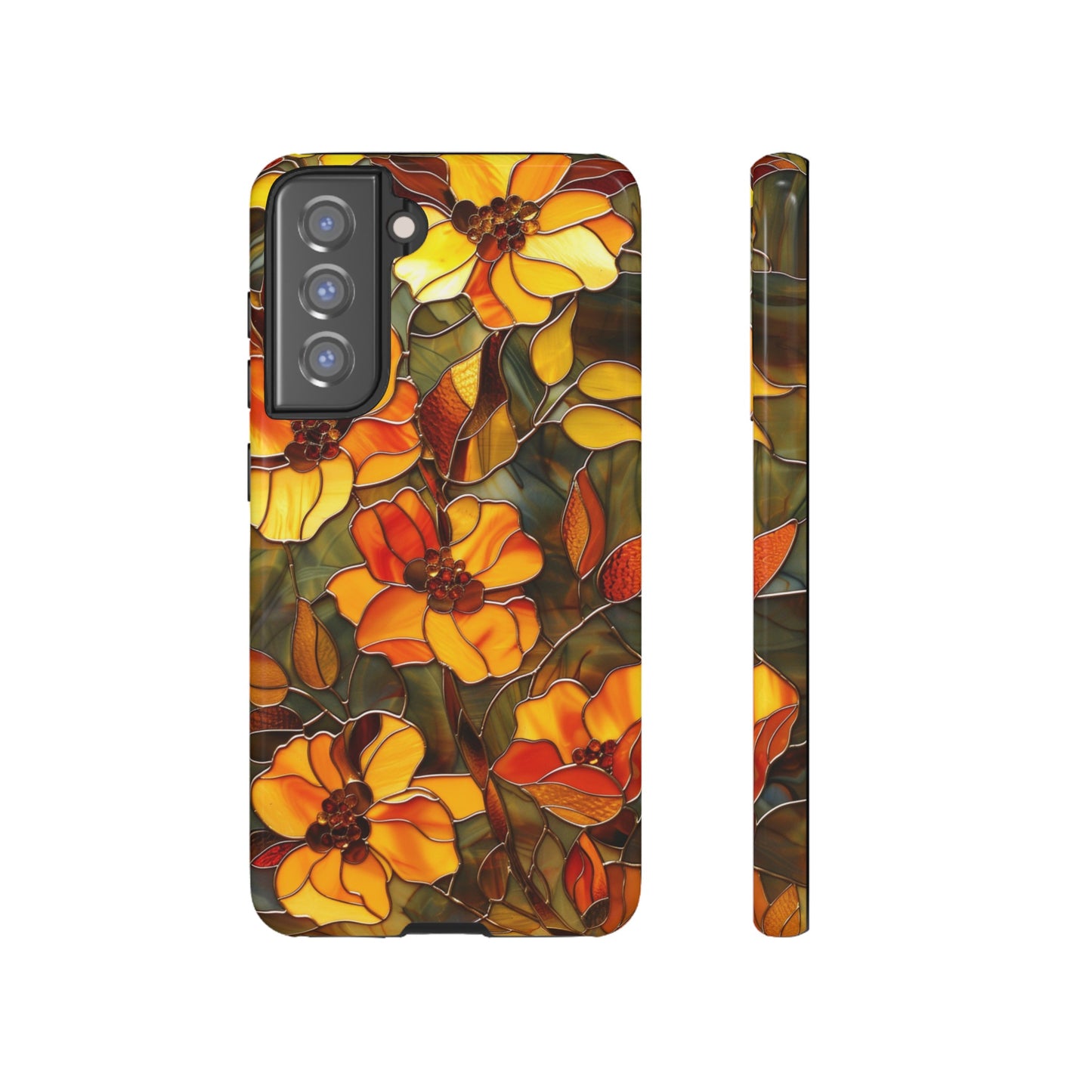 Orange Floral Phone Case Stained Glass Style