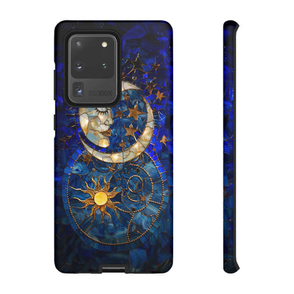 Celestial Stained Glass Moon and Stars Phone Case, Night Sky iPhone 15 Case