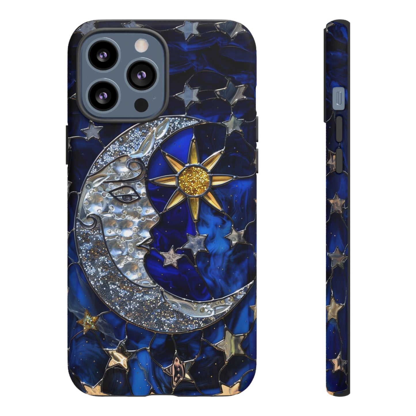 Cosmic Moon & Stars Stained Glass Starry Night Phone Case