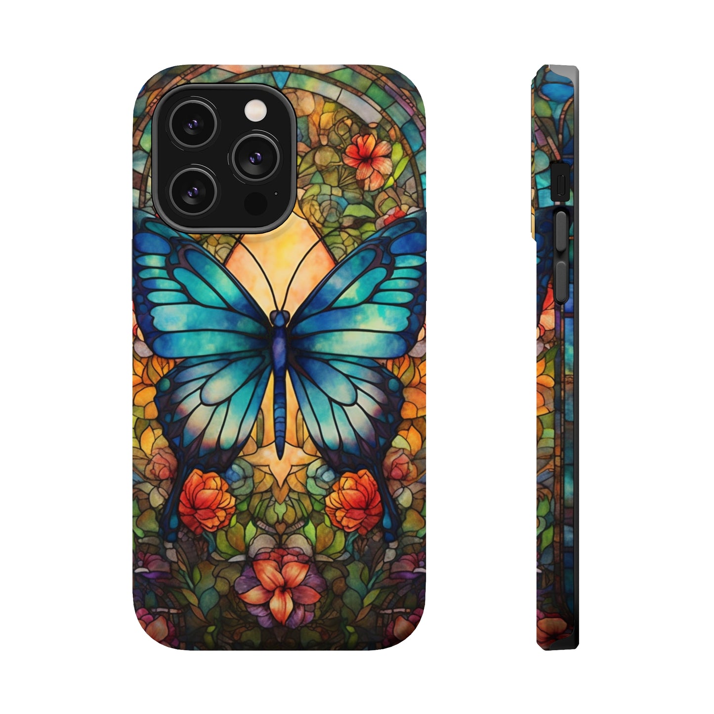 Butterfly Stained Glass MagSafe iPhone Case | Floral Aesthetic Art Retro Phone Tough Case iPhone 14 Plus 13 12 7 8 SE Hippie Boho Style