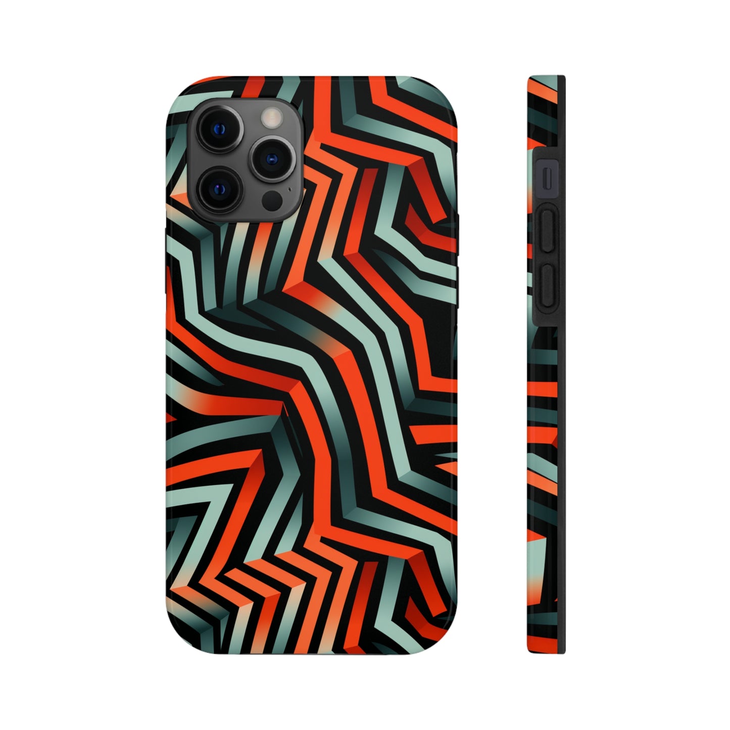 Abstract Wave Pattern Black, Blue, and Orange Psychedelic Tough iPhone Case | Embrace Vibrant Style and Reliable Protection