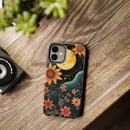 Boho Meets Cottagecore: Floral Sun, Moon & Stars iPhone Case – A Celestial Delight