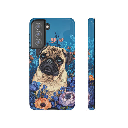 Cute Pug Dog Blue Floral Design Phone Case