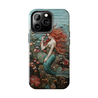 Siren's Song: Mermaid Elegance Apple Phone Case | Embroidery-Inspired iPhone Case