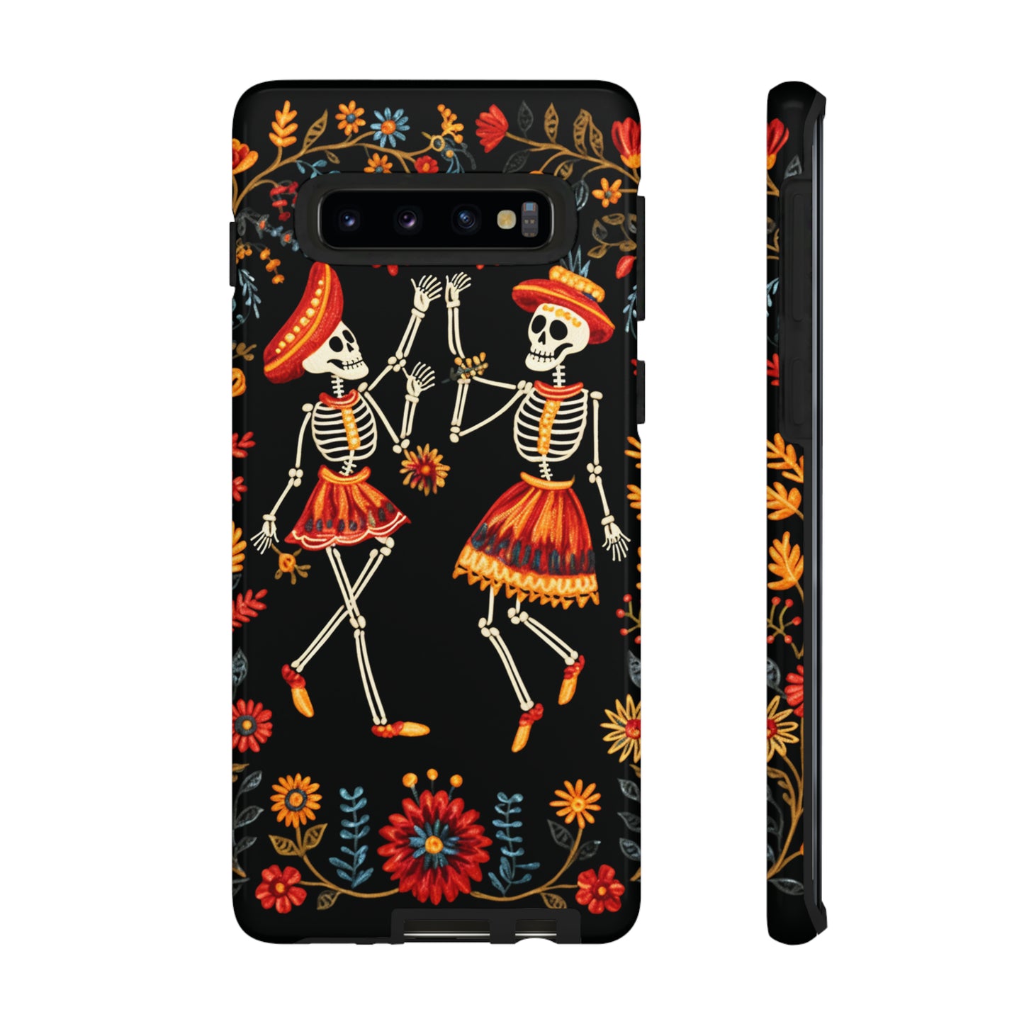 Dead Can Dance, iPhone 15 case, Floral Embroidery Skeletons | Whimsical Dance of the Departed for Google Pixel, iPhone & Samsung Galaxy