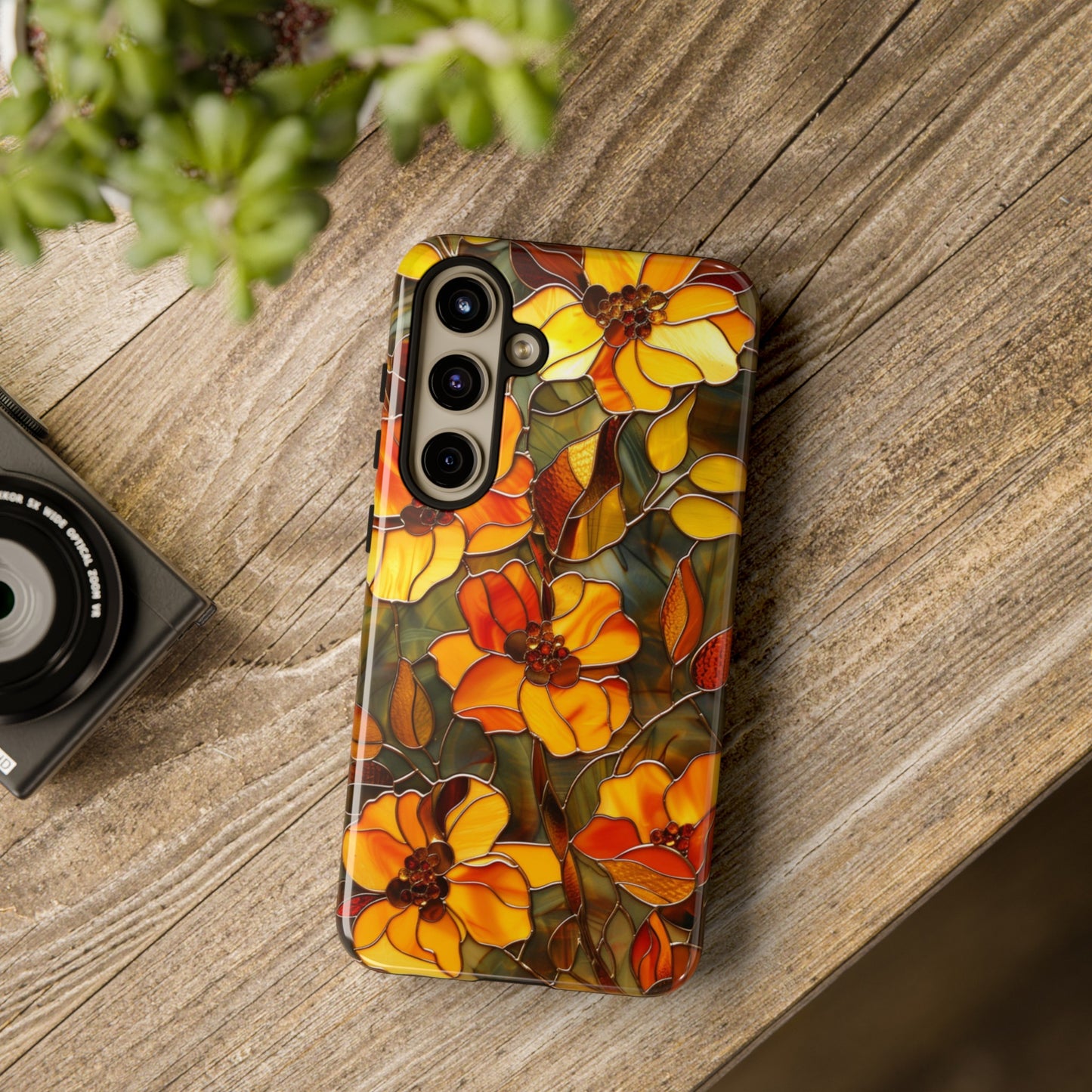 Orange Floral Phone Case Stained Glass Style