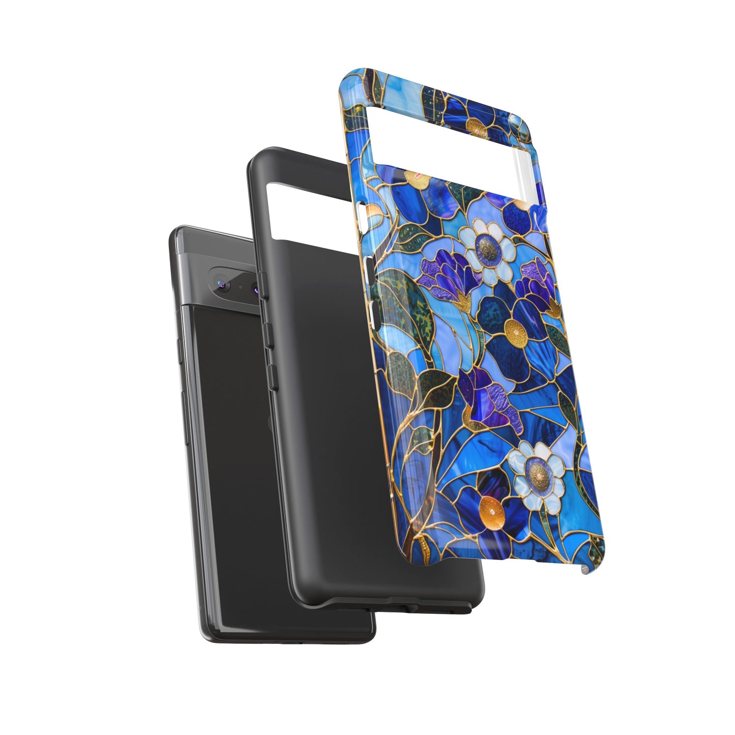 Blue Floral Stained Glass Gold Inlay Wild Flowers Phone Case