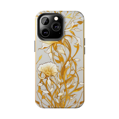 Gold floral Elegance: Art Deco Stained Glass iPhone Case | Vintage Glamour & Modern Protection for iPhone Models 11 through 14 Pro Max