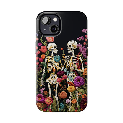 Love Halloween Skeletons Embroidery iPhone Case | iPhone X to iPhone 14 Pro Max