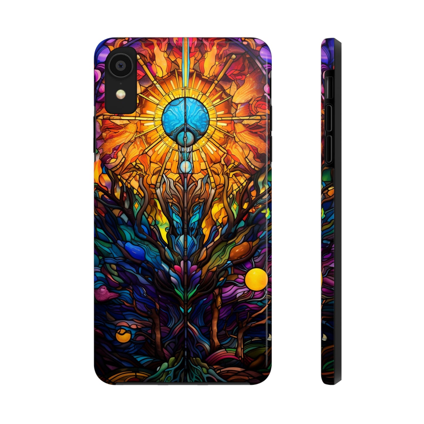 Stained Glass Tough iPhone Case | Trippy Psychedelic Colorful Flowers Floral Aesthetic Retro iPhone 14 Plus 13 12 7 8 Se Trendy Hippie Boho