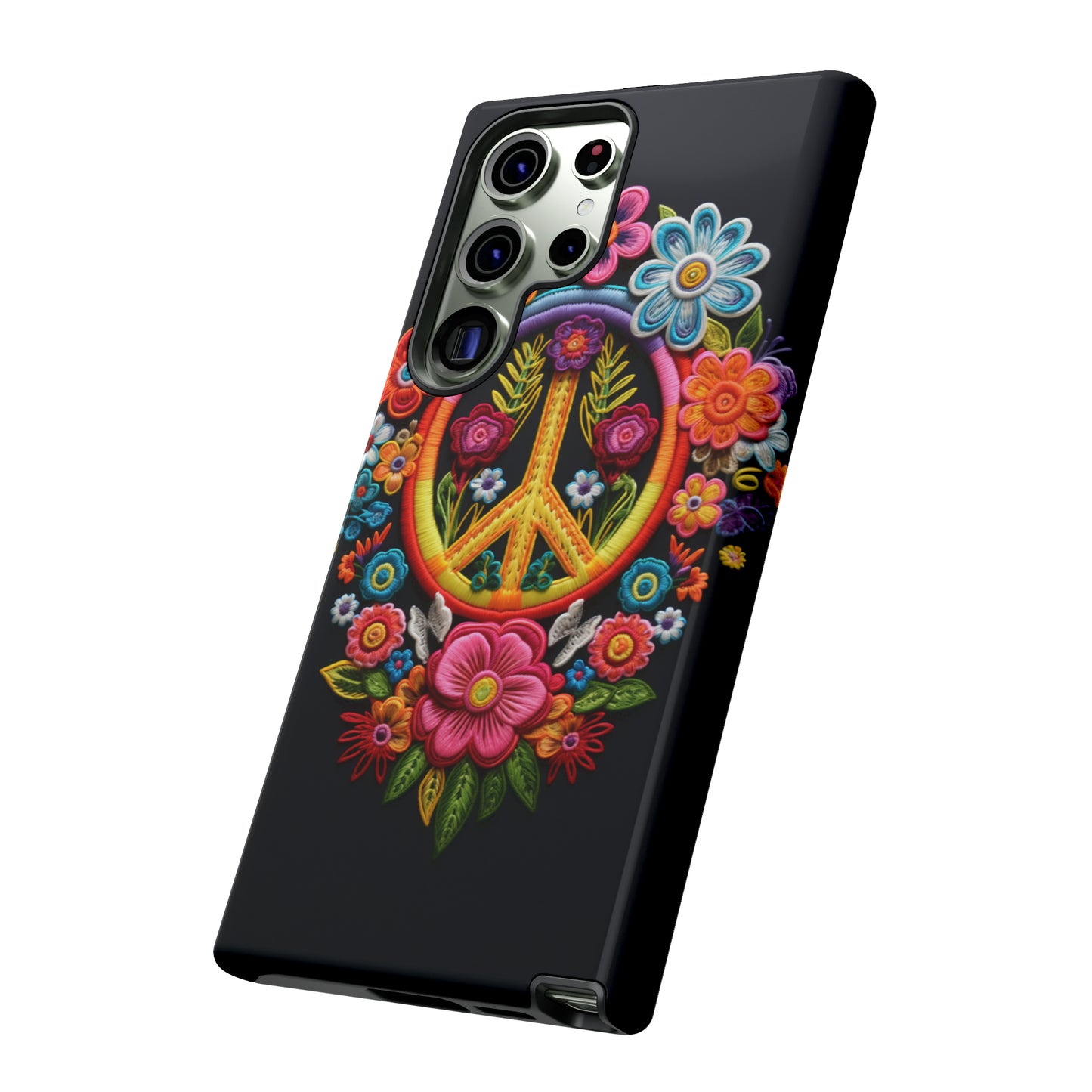 Peace Sign Embroidery Floral Hippie Style Phone Case