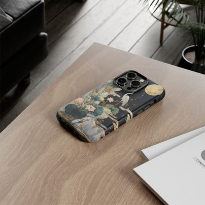 Heron and Moon Floral Zen Art Phone Case