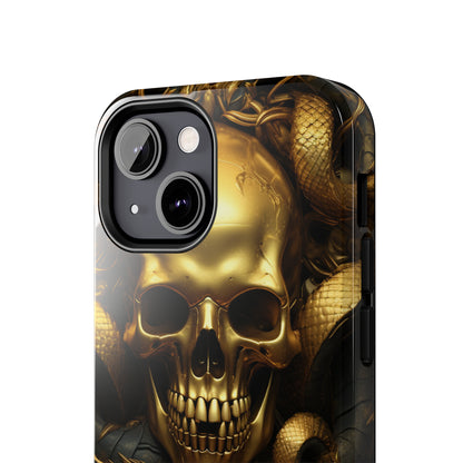 iPhone 14 Case Dark Elegance: Gold Skulls and Snakes Tough iPhone Case | An Edgy Goth Delight