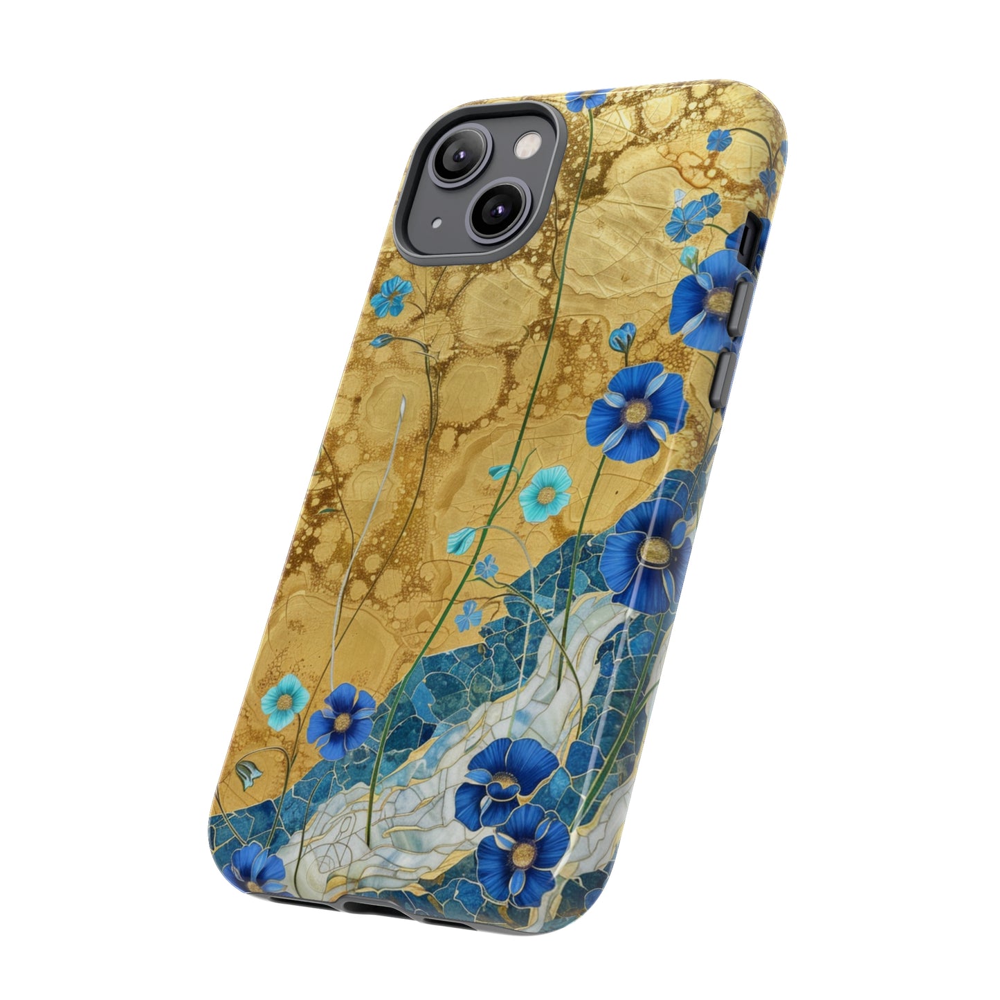 Forget Me Nots Gold Color Splash Floral Design iPhone Case