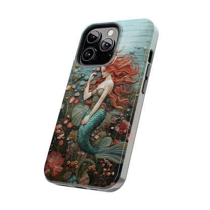 Siren's Song: Mermaid Elegance Apple Phone Case | Embroidery-Inspired iPhone Case