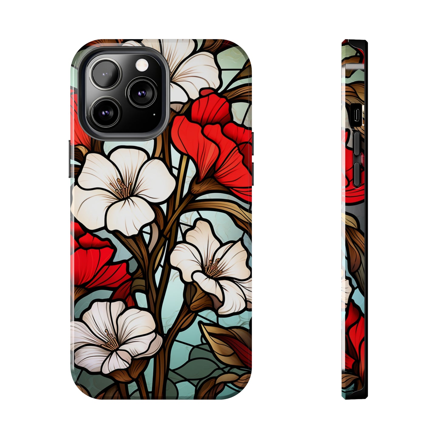 Red and White Floral Stained Glass iPhone Case