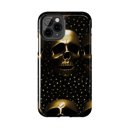 iPhone Tough Case | Dark Decadence: Gothic Gold Skulls and Studs  | Unveil Your Edgy Elegance