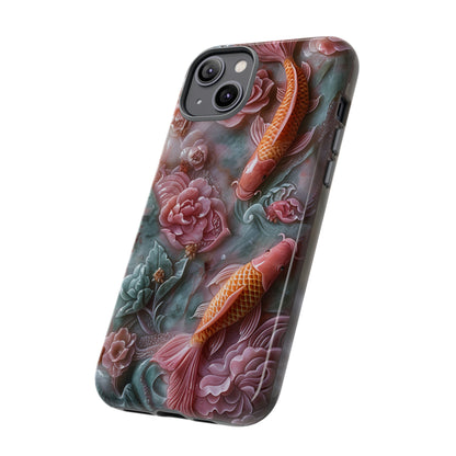 Pink Marble Fish Asian Jade Carving Koi Art Phone Case